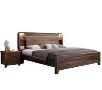 Lit en bois massif Moontree Walnut avec grand rangement, lit double en bois massif, meubles de chambre à coucher