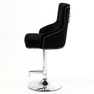 Tabouret de <span class=keywords><strong>bar</strong></span> rembourré en velours pelucheux avec heurtoir en forme de tête de lion chromé - Product Image 2