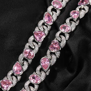 Nuova <span class=keywords><strong>Collana</strong></span> Cubana con <span class=keywords><strong>Cuore</strong></span> Rosa in Zirconia Cubica, Catena a Maglie <span class=keywords><strong>Infinito</strong></span> Stile Miami, Gioiello Hip Hop per Donne - Product Image 5