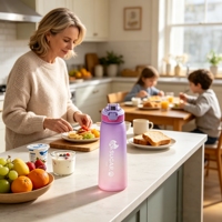 Bouteille anti-fuite sans odeur en Tritan+PP avec couvercle à ressort, compatible lave-vaisselle, idéale pour le camping, l'école, la randonnée et les festivals