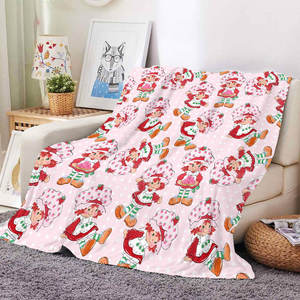 Couverture en peluche personnalisée en gros, motif fraise de dessin animé mignon, impression Kawaii, couvertures polaires en flanelle sur mesure - Product Image 3