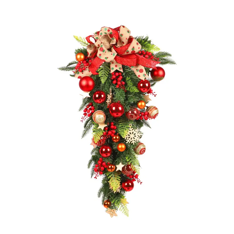 Pita busur dekorasi Natal goni dasi kupu-kupu terbalik pohon Natal dengan lampu dan dekorasi