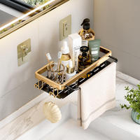 Étagères de rangement de salle de bain à plusieurs couches, sans perçage, murales, noir et or, maquillage, douche, accessoires de salle de bain