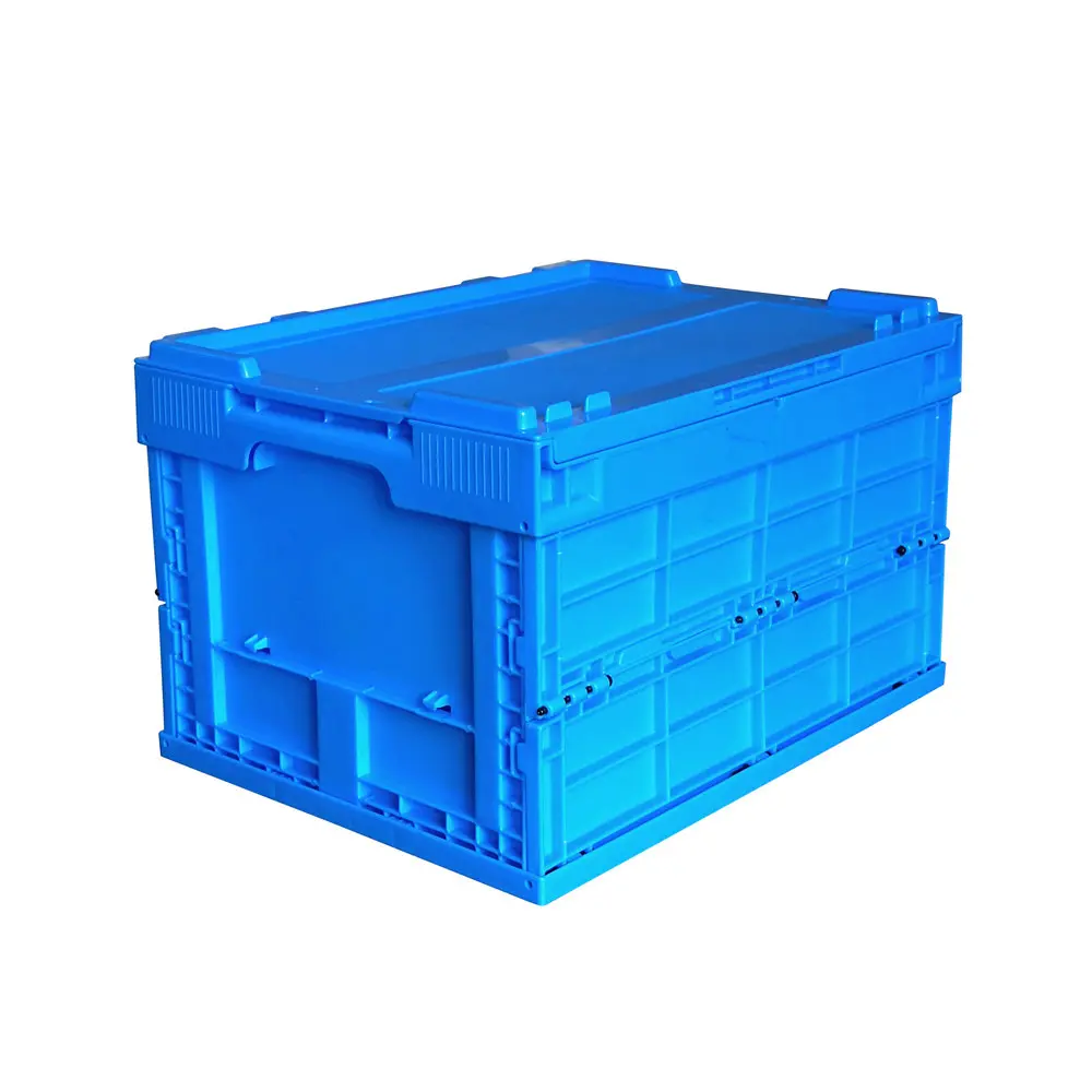 सबसे ज्यादा बिकने वाले बड़े प्लास्टिक के बक्से, ढक्कन वाले प्लास्टिक शिपिंग क्रेट के साथ फोल्डिंग स्मूथ स्टोरेज प्लास्टिक बॉक्स