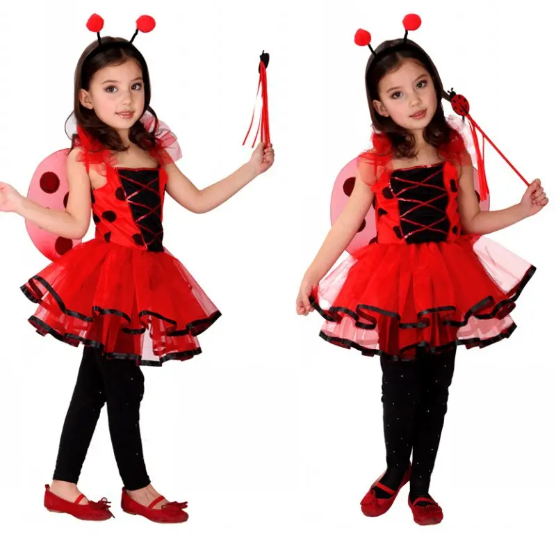 Costume cosplay d'Halloween pour enfants vêtements de performance pour animaux robe de spectacle de coccinelle à pois pour filles