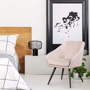 Sedia da Pranzo di Design Moderno <span class=keywords><strong>in</strong></span> <span class=keywords><strong>Tessuto</strong></span> Vellutato con Struttura <span class=keywords><strong>in</strong></span> Metallo e Gambe Verniciate a Polvere Nera - Product Image 1