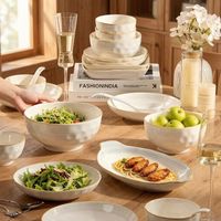 Ensemble de bols en céramique Jingdezhen pour la maison, couleur sous-glaçure simple, bols à riz épaissis, assiettes et services de vaisselle pour la vente en gros