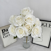 Bouquet de 9 roses artificielles en plastique, fleurs en soie pour la décoration de mariage, maison, hôtel, bureau, chambre