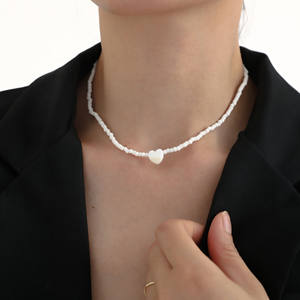 Nouveaux bijoux transfrontaliers européens américains mode amour perles de riz blanc collier de perles réglable Joker anniversaire des femmes - Product Image 2