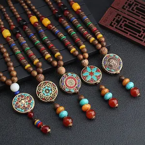Csja — collier ethnique, pendentifs et pendentifs en pierre perlée, avec plume, éléphant, bois, Style ethnique, népal, pour hommes et femmes