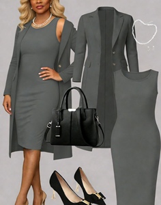 Women's Sleeveless Dress & Long 2 Piece Set - Elegant Formal Office Outfit Fashion - Product Image 2