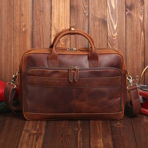 Sac pour <span class=keywords><strong>ordinateur</strong></span> portable <span class=keywords><strong>en</strong></span> <span class=keywords><strong>cuir</strong></span> pleine fleur véritable vintage 15,6 pouces, sac à bandoulière Aslant pour <span class=keywords><strong>homme</strong></span>, usage professionnel, marron clair - Product Image 5
