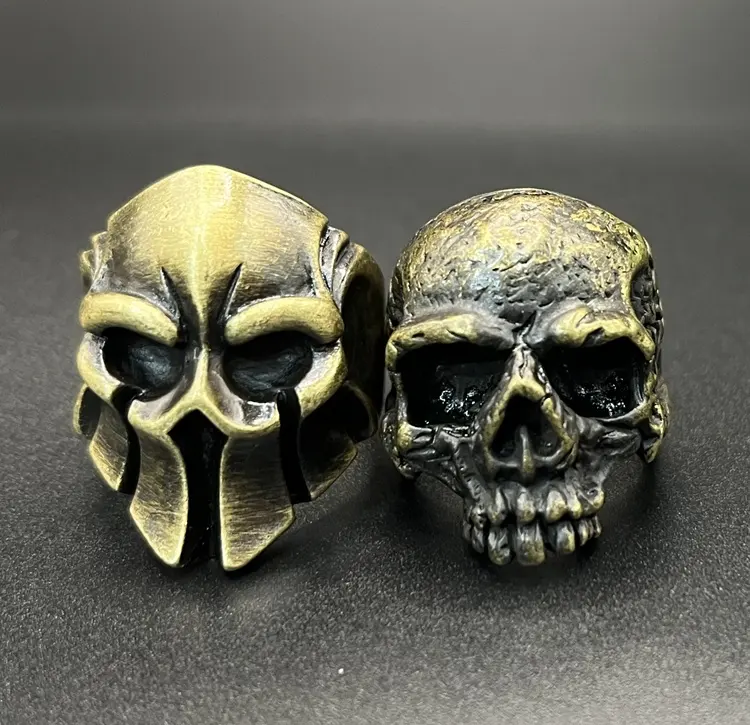 Ready to ship Men's Brass Bronze Spartan Musk Skull Biker Ring Bronze vintage color Jewelry for Men