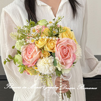 Bouquet de Mariée Original Monet, Fleurs Artificielles en Soie Nouées à la Main, Roses Haut de Gamme à Bords Brûlés, Bouquet de Fleurs pour Décoration