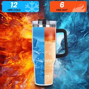 Vaso térmico de viaje de acero inoxidable de doble pared con logotipo personalizado, 30oz y 40oz, para exteriores, con asa y pajita, venta al por mayor - Product Image 4