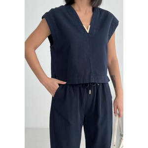 เสื้อเบลาส์ผ้าลินินคอวีสำหรับผู้หญิง - Product Image 4