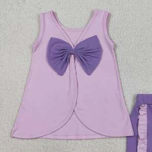 Tunique à manches courtes lavande pour bébés filles avec nœuds au dos et short à volants en élasthanne/polyester écologique - Product Image 3