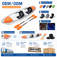 Kayak transparent de 11 pieds pour 2 personnes, canoë à fond transparent en polycarbonate avec cadre en aluminium pour les excursions en station balnéaire