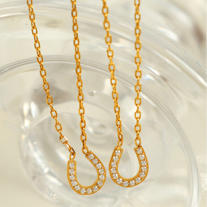 Collar con Forma de Herradura en U para Mujer, Acero de Titanio, Colgante con Diamantes, Cadena para Clavícula, Uso Diario, Plateado/Dorado - Product Image 3