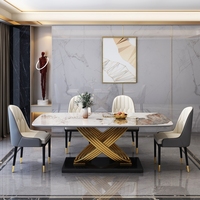 Ensemble de table à manger en ardoise unique Hanyee 2024, style contemporain, 6 chaises, acier doré, acier inoxydable, pour le salon