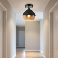 Plafonnier LED en fer de style américain, lampe en verre transparent pour chambre à coucher, café, bar, salon, couloir, salle à manger