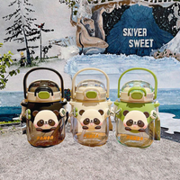 Botella de Agua Infantil de Gran Capacidad con Diseño de Panda, 820 ml, Tapa Elástica y Pajita