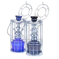 Chicha Électrique en Verre Portable à Double Tuyaux, Narguilé Complet avec Cage en Fer – Vente en Gros