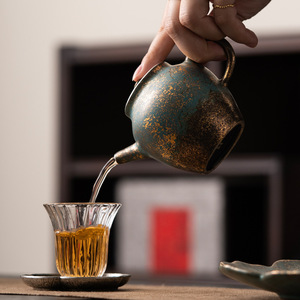 Théière vintage Leshan en céramique émaillée or et argent, <span class=keywords><strong>petite</strong></span> théière Kung Fu, théière individuelle faite à la main, bouilloire à thé - Product Image 2