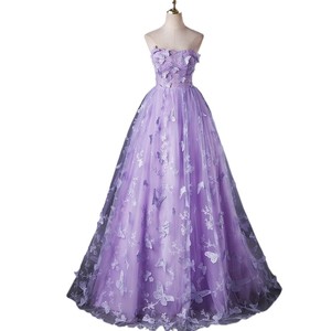 Purple Gauze Evening Dress Long Skirt 3D Butterfly Embroidery Strapless Women Stage Performance Costume - Product Image 5