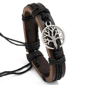 New Punk Style Cowhide Leather Bracelets Fashion Tree of Life Embossed Genuine Leather Bracelets For Men Women