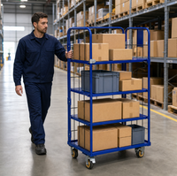 Chariot de rangement industriel à étagères multiples réglables en maille métallique, chariot utilitaire à roulettes en métal avec quatre roues pivotantes pour la manutention en entrepôt