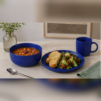 Service de table en porcelaine mate bleu marine 16 pièces, moderne, résistant à la chaleur et compatible lave-vaisselle pour la maison (vente en gros)