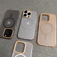 Mode Dissipation thermique maille creux cercle fin magnétique antichoc housse de téléphone pour iPhone 12 13 14 15 16 17 Pro Max Plus