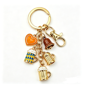 Custom Zinc Alloy UV Printing Beer Mug Keychain Gold-Plated Multi-Pendant Key Ring Fashion Munich Oktoberfest Souvenir - Product Image 6