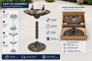 Bain d'oiseaux festonné en résine, finition bronze antique, résistant aux intempéries, sur piédestal, alimenté à <span class=keywords><strong>l</strong></span>'énergie solaire, écologique, pour oiseaux aquatiques - Product Image 4