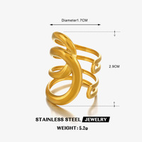Cincin berlapis emas desain minimalis trendi, gaya Eropa dan Amerika, berbahan stainless steel, model terbuka dengan garis tebal yang berlebihan.