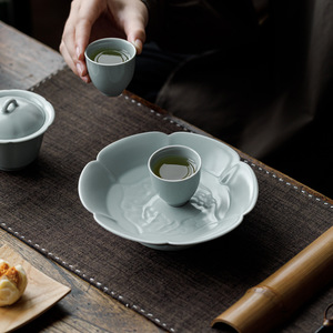 Guanlan Sky Blue Ru Kiln <b>Tea</b> <b>Tray</b> Irregular Shape Porcelain Dry Brewing Plate With Lid For Kung Fu <b>Tea</b> Set - Product Image 3