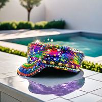 Chapeau de capitaine en peluche avec sequins œil porte-bonheur arc-en-ciel et strass à pointes, pour festivals de musique, Burning Man, soirées, plage et extérieur, vente en gros, MOQ 3