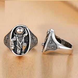 Creative <b>Silver</b> Plated Chunky Couple <b>Ring</b> for Wedding Jewelry Astronaut Robot <b>Ring</b> Valentine's Day Gift Open <b>Adjustable</b> <b>Ring</b> - Product Image 3