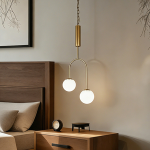 Copper glass Mid Modern Pendant <b>Lighting</b> Milk Glass Globe Chandelier Gold Metal White Ball for <b>Dining</b> Room - Product Image 1