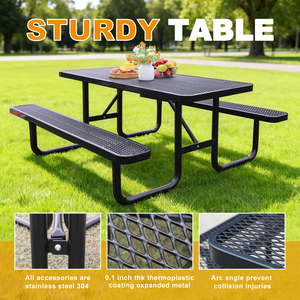 Mesa de Picnic Comercial Rectangular de Metal Expandido de 4 pies x 6 pies con Banco para Exteriores, <span class=keywords><strong>Patio</strong></span>, Acero, Camping, Comedor - Product Image 5