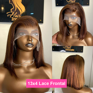 Parrucca Bob Vietnamita Liscia 100% <span class=keywords><strong>Capelli</strong></span> Umani Colore Marrone <span class=keywords><strong>Cioccolato</strong></span> 13x4 Full Lace Frontal Double Drawn per Donne Nere - Product Image 5