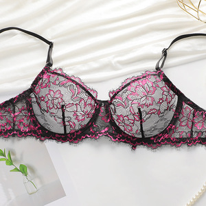 Ensemble de Lingerie Sexy 2 Pièces Soutien-Gorge à Armatures et Culotte Push-Up en Dentelle Florale Transparente et Fine pour Femme – Vente en Gros - Product Image 5