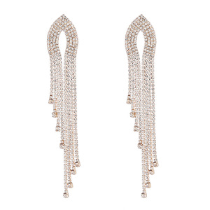 Europe United States New Rhinestone Tassel <b>Long</b> <b>Earrings</b> Simple Multi-Layer Temperament Exaggerated Alloy Antique <b>Silver</b> Plated - Product Image 1