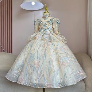 <span class=keywords><strong>Abito</strong></span> Formale per Ragazze, Design di Nicchia di Alta Gamma, Vestito da Principessa in <span class=keywords><strong>Tulle</strong></span> a Maniche Lunghe con Fiocco, Stile Sfilata - Product Image 2