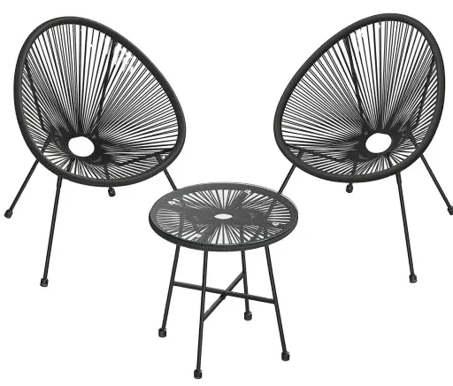 Außenmöbel 3-teiliges Gartenbistro Acapulco Ei-String-Stuhl und Tisch-Set Rattan Weide Papasan 1 Terrasstisch 2 Stühl-Sets