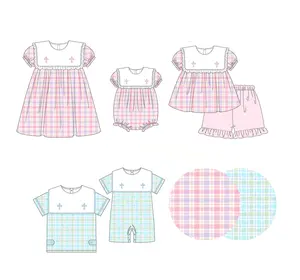 डिज़ाइनर बच्चों के ग्रीष्मकालीन कपड़े कस्टम चिल्ड्रन क्रॉस प्रिंटेड डिज़ाइन ईस्टर डे लड़के लड़कियां सिबलिंग बुटीक आउटफिट 2024