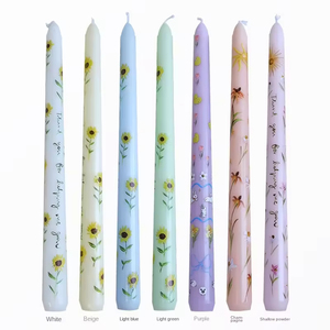 25cm <b>Long</b> Stem Floral Print Handmade Soybean Mixed Wax Smokeless Eco-Friendly Romantic Candlelight Dinner <b>Candle</b> - Product Image 5