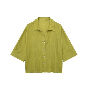 Eco Friendly <span class=keywords><strong>misto</strong></span> <span class=keywords><strong>lino</strong></span> 2 pezzi primavera estate camicia a maniche lunghe <span class=keywords><strong>pantaloni</strong></span> larghi dritti da donna abiti Casual pigiami da salotto - Product Image 5