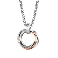 Collier pendentif triple cercle entrelacé en acier inoxydable vintage, cadeau de mode pour couple